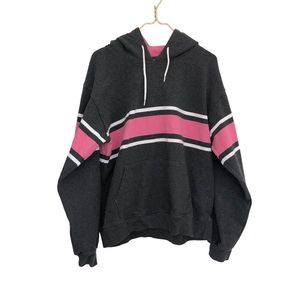Barbarian Rugby Wear Shirt Mens L‎ Gray Pink Striped Heavy Knit Hoodie